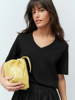 Next Black Cotton Modal Slouch V-Neck T-Shirt^Women Tops & T-Shirts