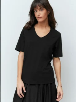 Next Black Cotton Modal Slouch V-Neck T-Shirt^Women Tops & T-Shirts