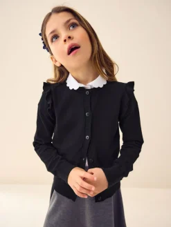 Clearance Next Black Cotton Rich Frill Shoulder School Cardigan (3-16yrs)