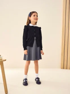 Clearance Next Black Cotton Rich Frill Shoulder School Cardigan (3-16yrs)