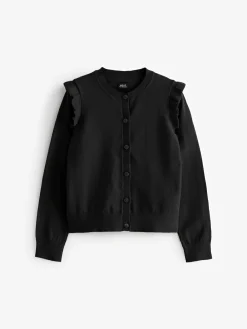 Clearance Next Black Cotton Rich Frill Shoulder School Cardigan (3-16yrs)