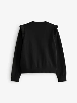 Clearance Next Black Cotton Rich Frill Shoulder School Cardigan (3-16yrs)