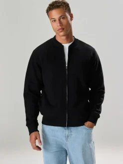 Next Black Cotton Rich Full Zip Jersey Bomber Jacket