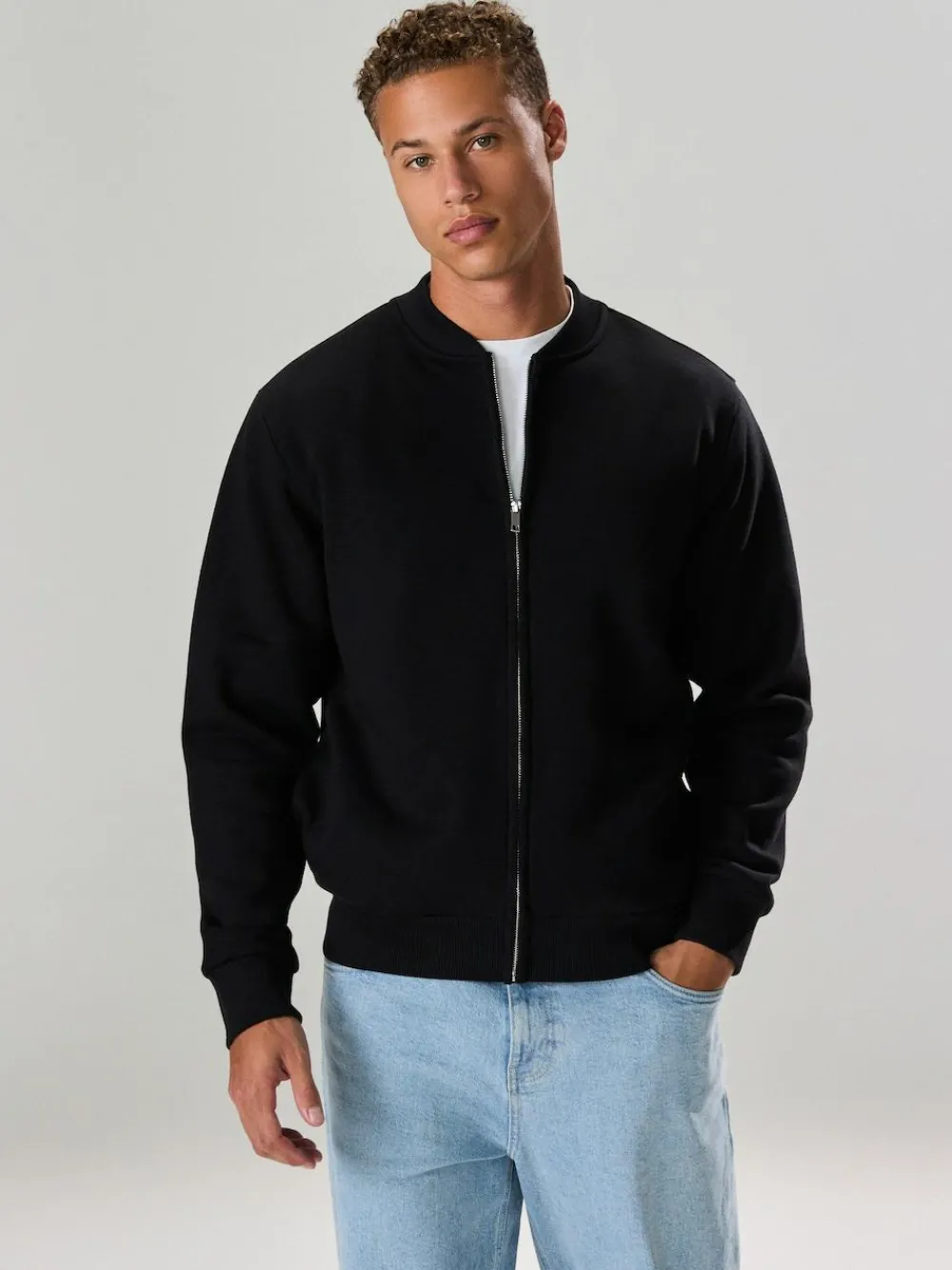 Next Black Cotton Rich Full Zip Jersey Bomber Jacket
