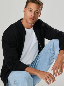 Next Black Cotton Rich Full Zip Jersey Bomber Jacket