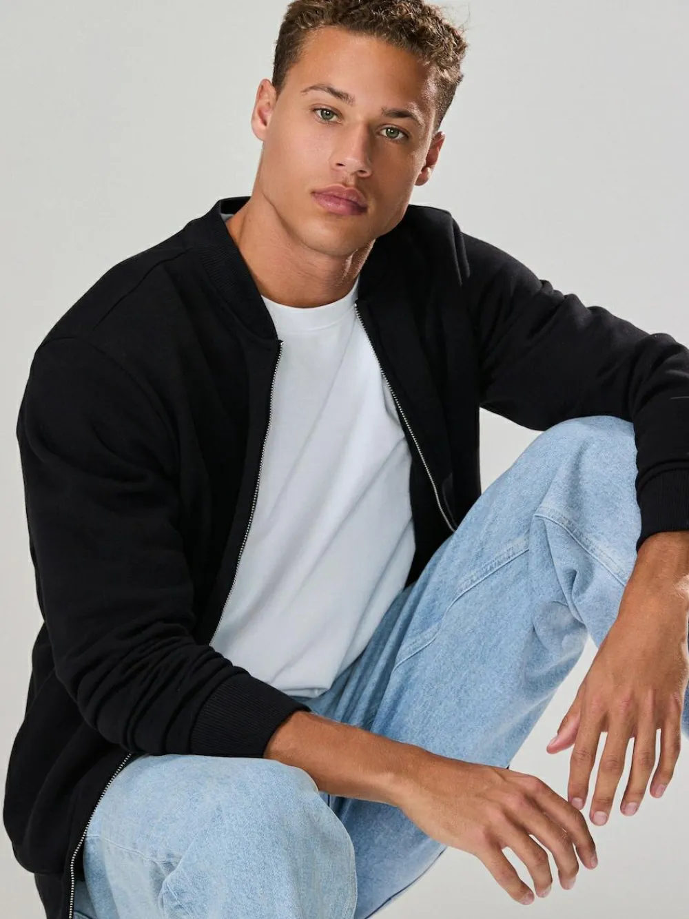 Next Black Cotton Rich Full Zip Jersey Bomber Jacket