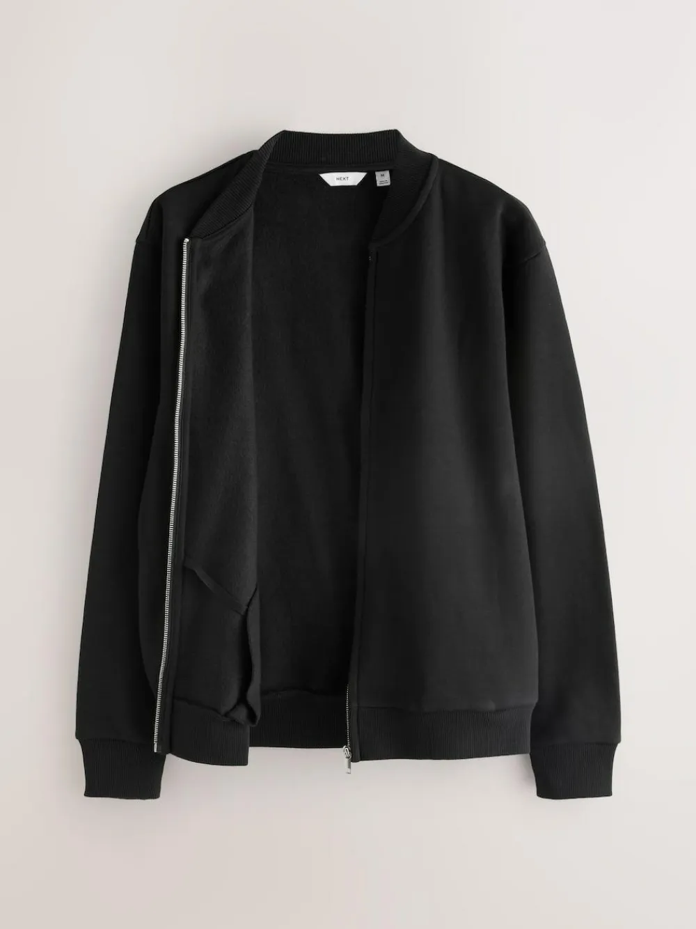 Next Black Cotton Rich Full Zip Jersey Bomber Jacket