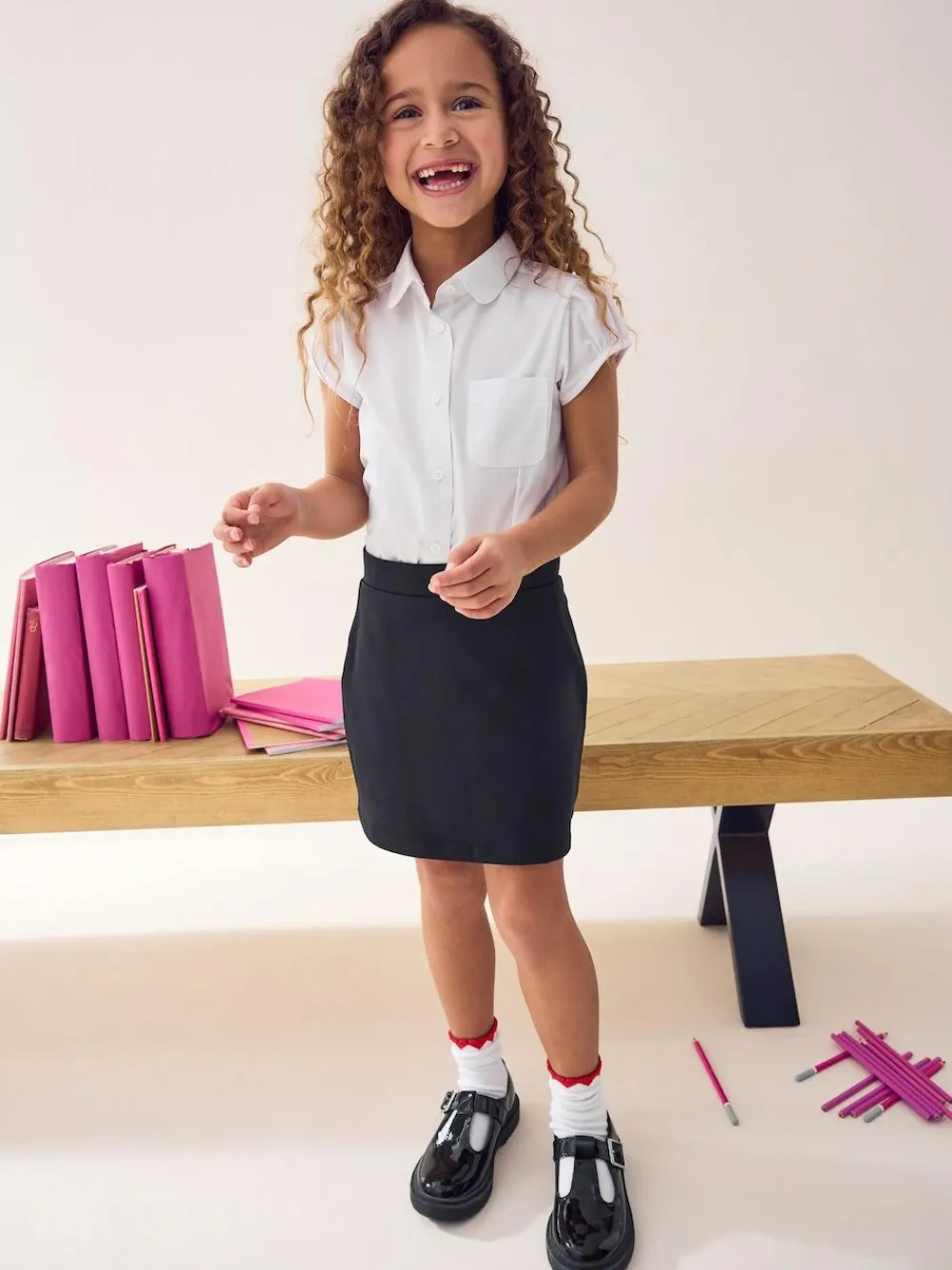 Next Black Cotton Rich Jersey Stretch School Skort (3-16yrs)^ Shorts & Skirts