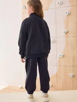 Sale Next Black Cotton Rich Sports Funnel Neck Sweat and Joggers Set (3-16yrs)