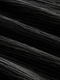 Next Black Crinkle Textured Wide Leg Trousers With Linen^Women Pants