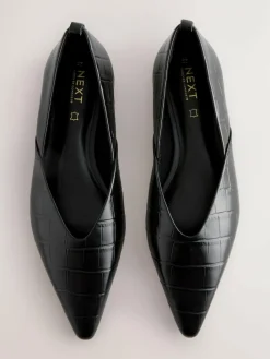 Sale Next Premium Leather Pointed Toe Ballerinas Black Croc Effect