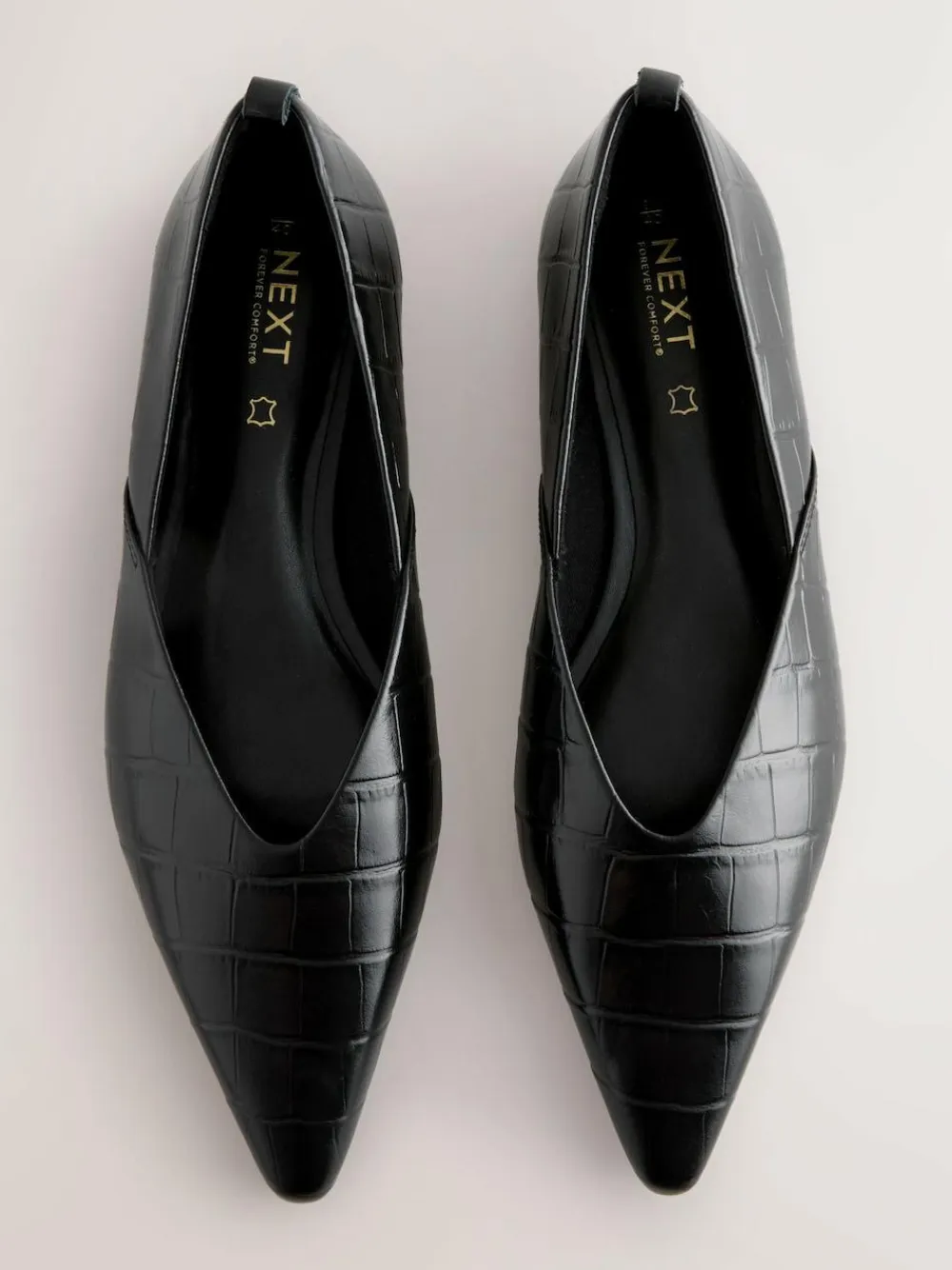 Sale Next Premium Leather Pointed Toe Ballerinas Black Croc Effect