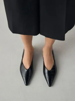 Sale Next Premium Leather Pointed Toe Ballerinas Black Croc Effect