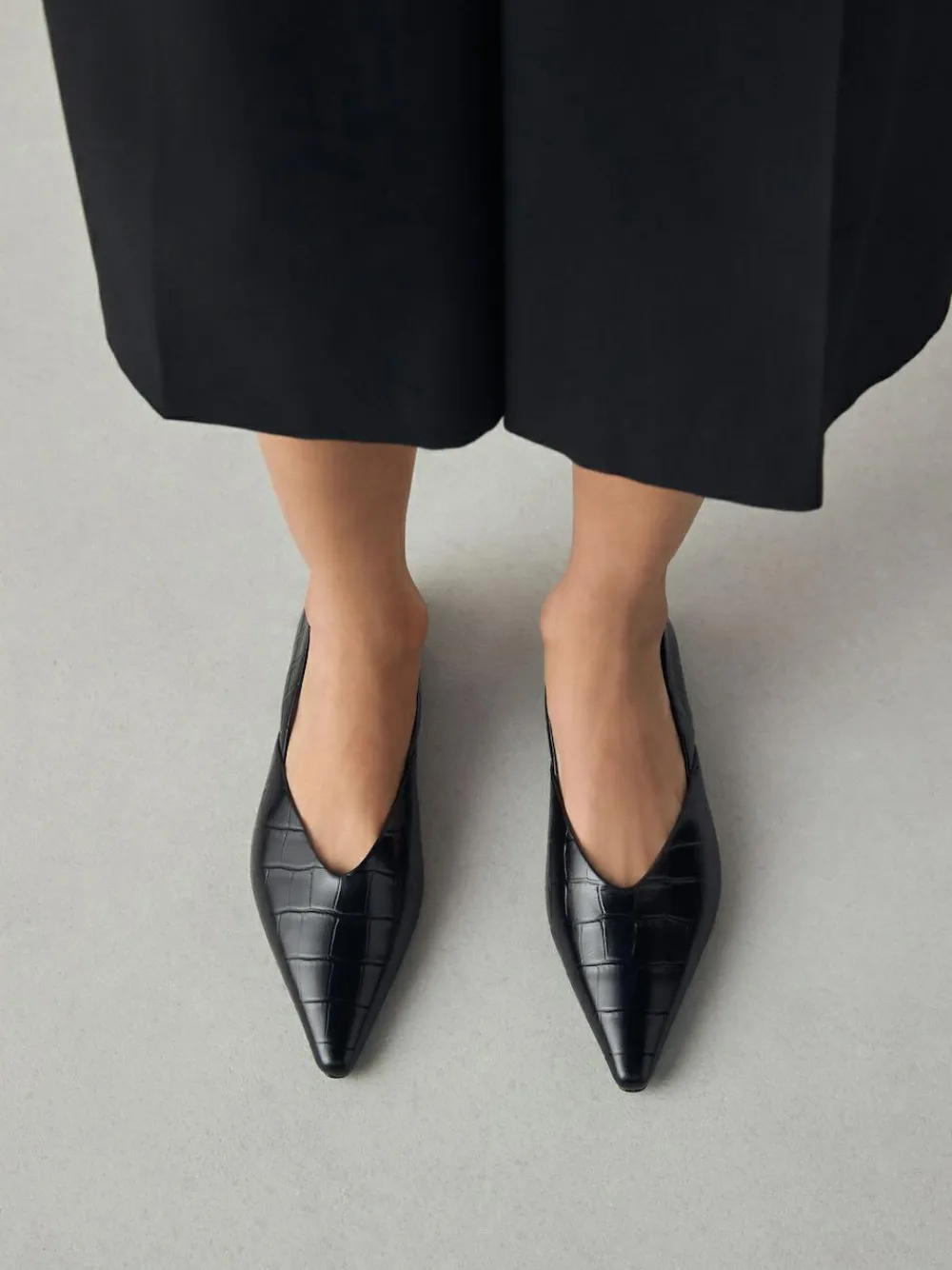 Sale Next Premium Leather Pointed Toe Ballerinas Black Croc Effect