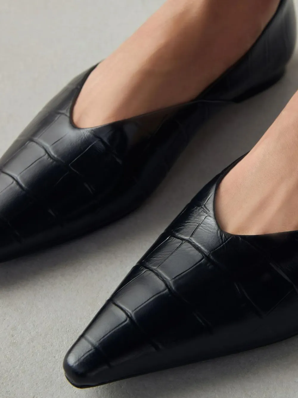 Sale Next Premium Leather Pointed Toe Ballerinas Black Croc Effect