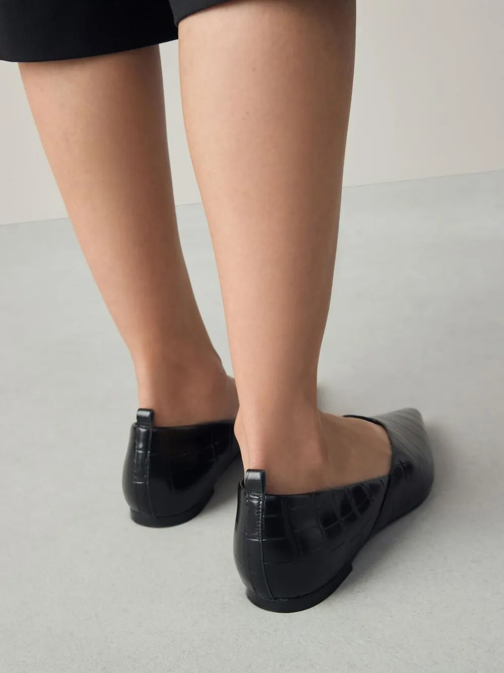 Sale Next Premium Leather Pointed Toe Ballerinas Black Croc Effect