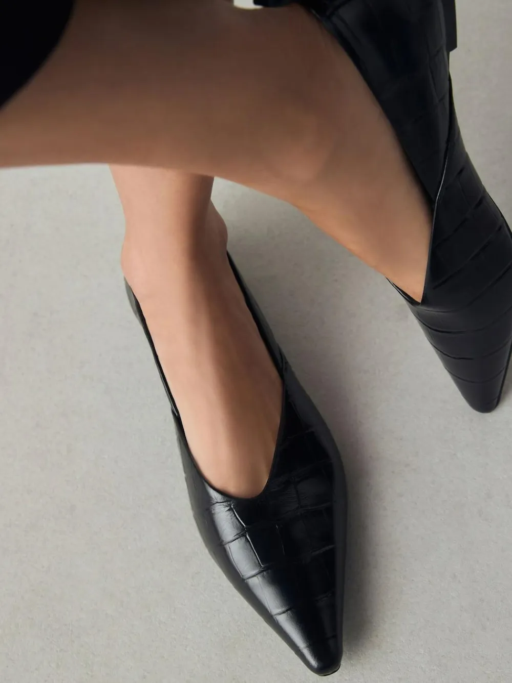 Sale Next Premium Leather Pointed Toe Ballerinas Black Croc Effect