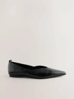 Sale Next Premium Leather Pointed Toe Ballerinas Black Croc Effect