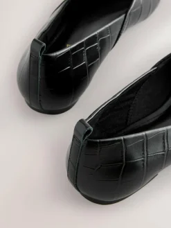 Sale Next Premium Leather Pointed Toe Ballerinas Black Croc Effect