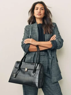 Hot Next Croc Effect Shoulder Bag Black