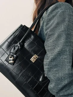 Hot Next Croc Effect Shoulder Bag Black