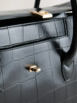 Hot Next Croc Effect Shoulder Bag Black