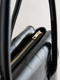 Hot Next Croc Effect Shoulder Bag Black