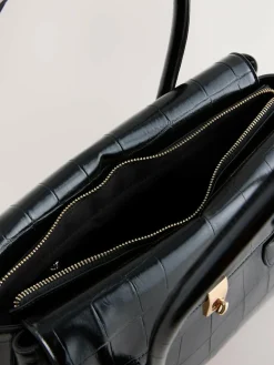 Hot Next Croc Effect Shoulder Bag Black