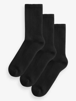 Online Next Black Cushion Sole Ribbed Sport Ankle Socks 3 Pack With Arch Support