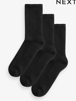 Online Next Black Cushion Sole Ribbed Sport Ankle Socks 3 Pack With Arch Support