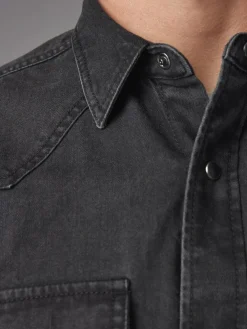 Online Next Denim Western 100% Cotton Long Sleeve Shirt Black
