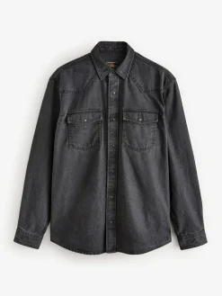 Online Next Denim Western 100% Cotton Long Sleeve Shirt Black