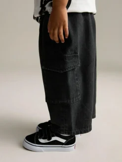 Outlet Next Wide Leg Pull On Cargo 100% Cotton Jeans (3mths-7yrs) Black Denim