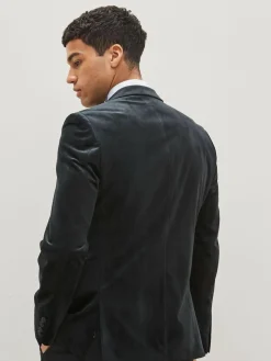 Outlet Next Black Double Breasted Slim Fit Velvet Blazer
