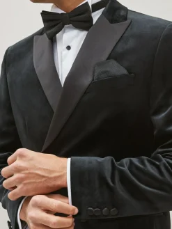 Outlet Next Black Double Breasted Slim Fit Velvet Blazer