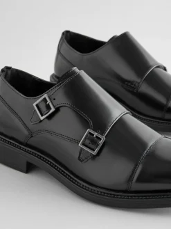 Next Black Double Monk Shoes^ Shoes
