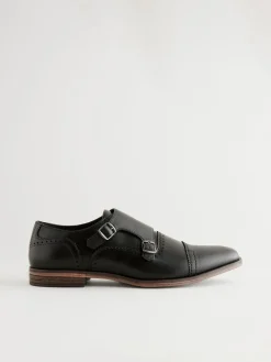 Online Next Black Double Monk Toe Cap Shoes