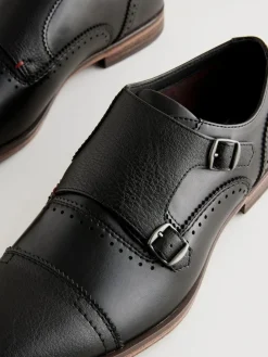 Online Next Black Double Monk Toe Cap Shoes