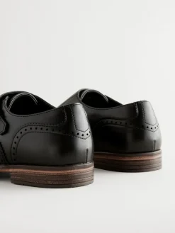 Online Next Black Double Monk Toe Cap Shoes