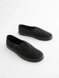 Next Embroidered Laceless Canvas Slip On Trainers^Women Sneakers