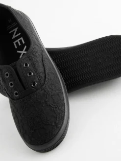 Next Embroidered Laceless Canvas Slip On Trainers^Women Sneakers