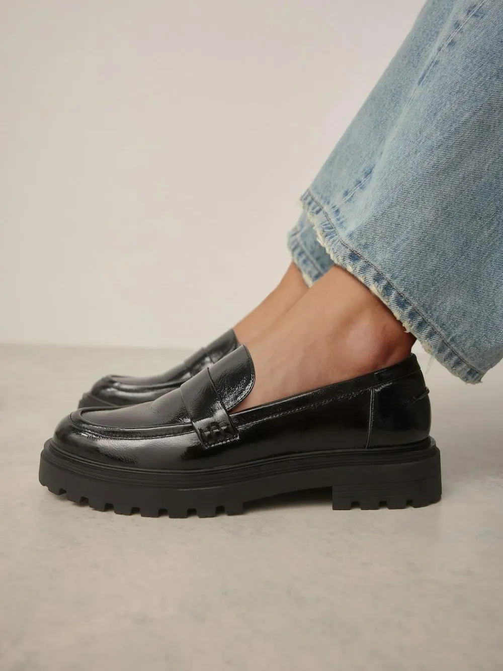 Online Next Extra Wide Fit Chunky Loafers Black
