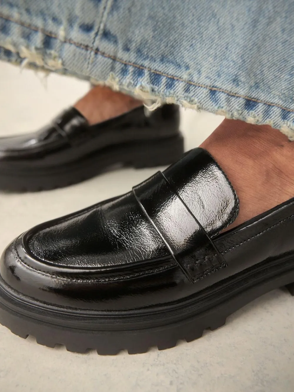 Online Next Extra Wide Fit Chunky Loafers Black