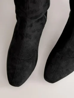 Next Black Extra Wide Fit Forever Comfort® Chisel Toe Knee Sock Boots^Women Boots & Wellies|Boots