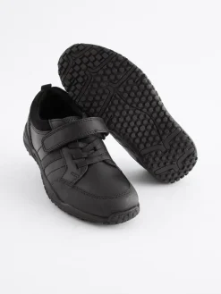 Next Black Extra Wide Fit (H) School Leather Elastic Lace Shoes^BOY School Shoes|Boys Shoes