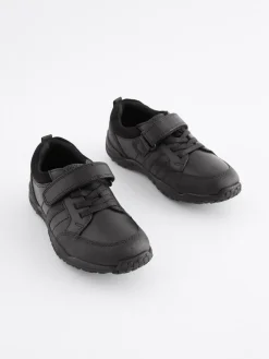 Next Black Extra Wide Fit (H) School Leather Elastic Lace Shoes^BOY School Shoes|Boys Shoes