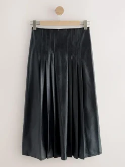 Next Faux Leather Midi Kilt Skirt^Women Skirts