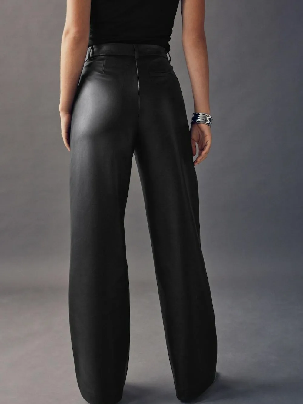 Clearance Next Faux Leather Straight Leg Trousers Black