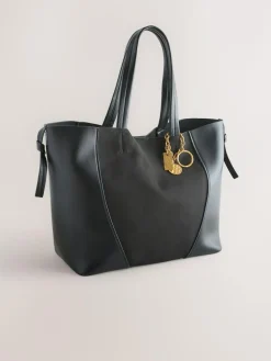 Next Black Faux Suede Mix Charm Shoulder Bag^Women Bags