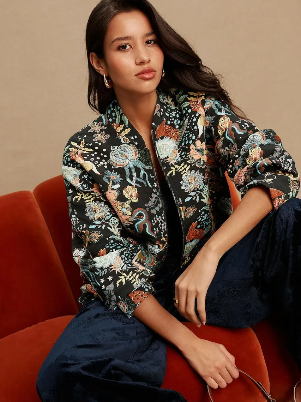 Hot Next Floral Jacquard Bomber Jacket Black